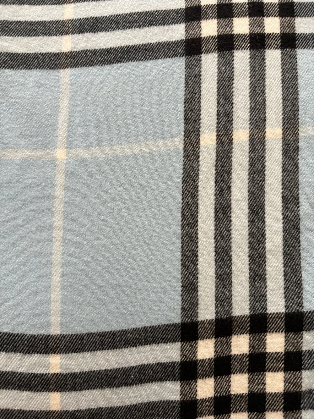 Light Blue Plaid Cashmere Scarf with Fringe
